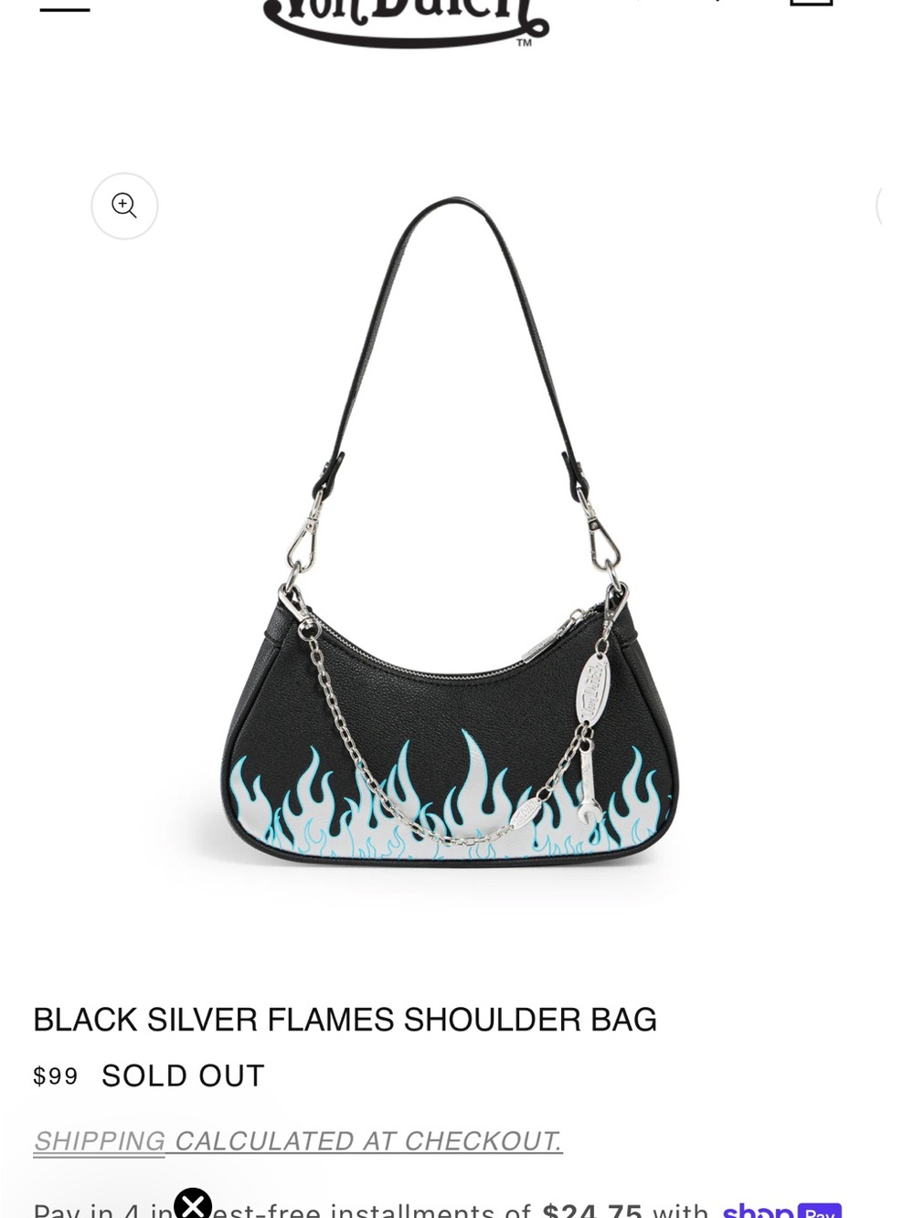 Von Dutch Black Shoulder Bag with White and Light Blue Flame Graphic - Picture 8 of 8